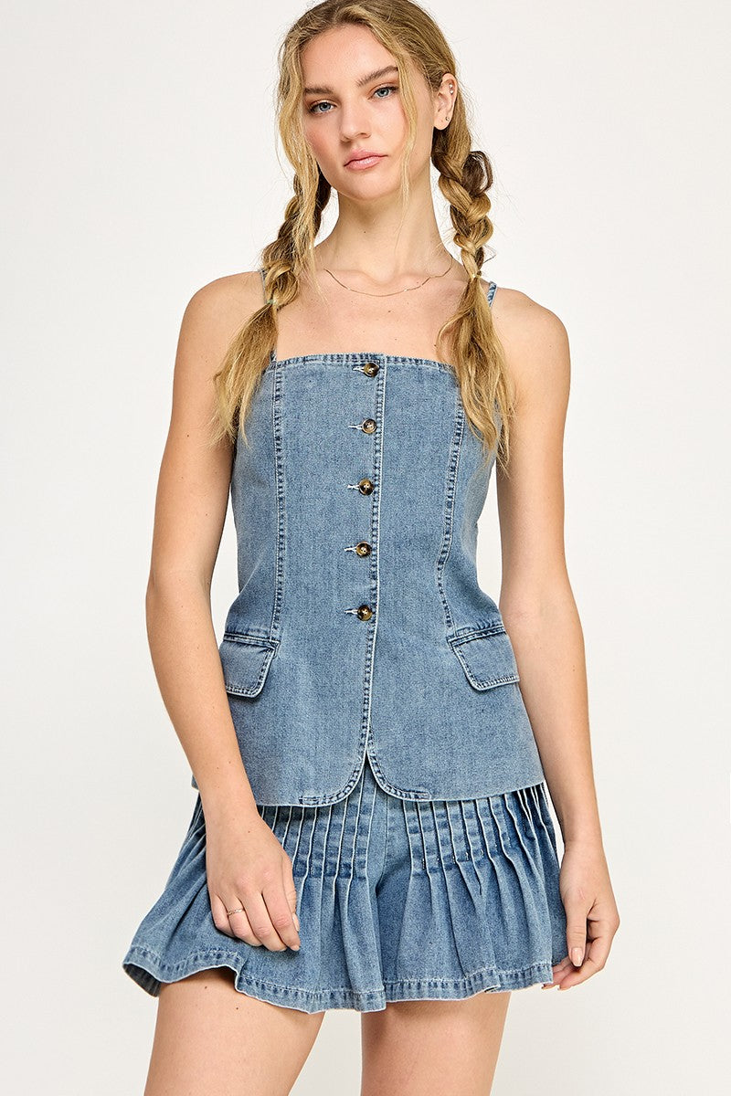 Long Denim Vest Top