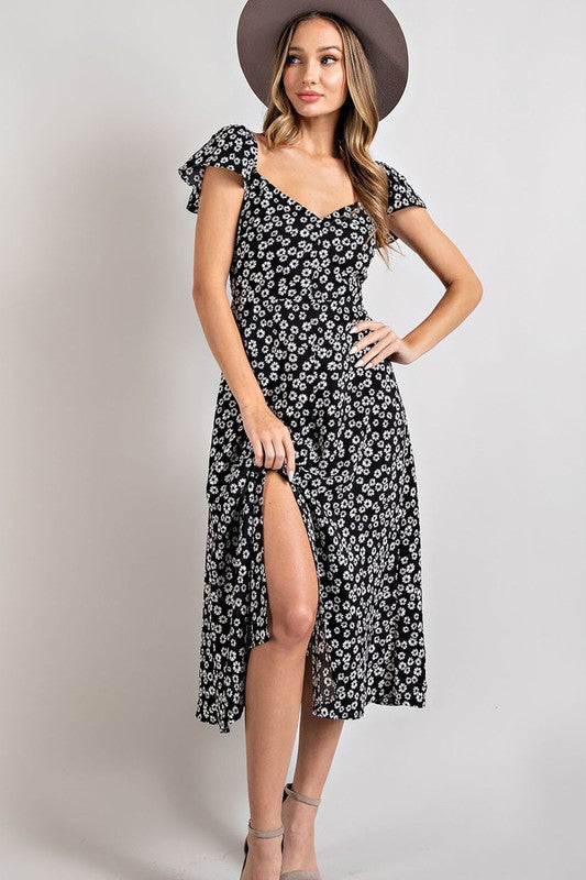 Flower Black Midi Dress