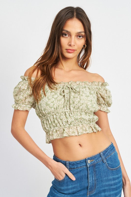 Sage Floral Crop Top (Shipping Only)