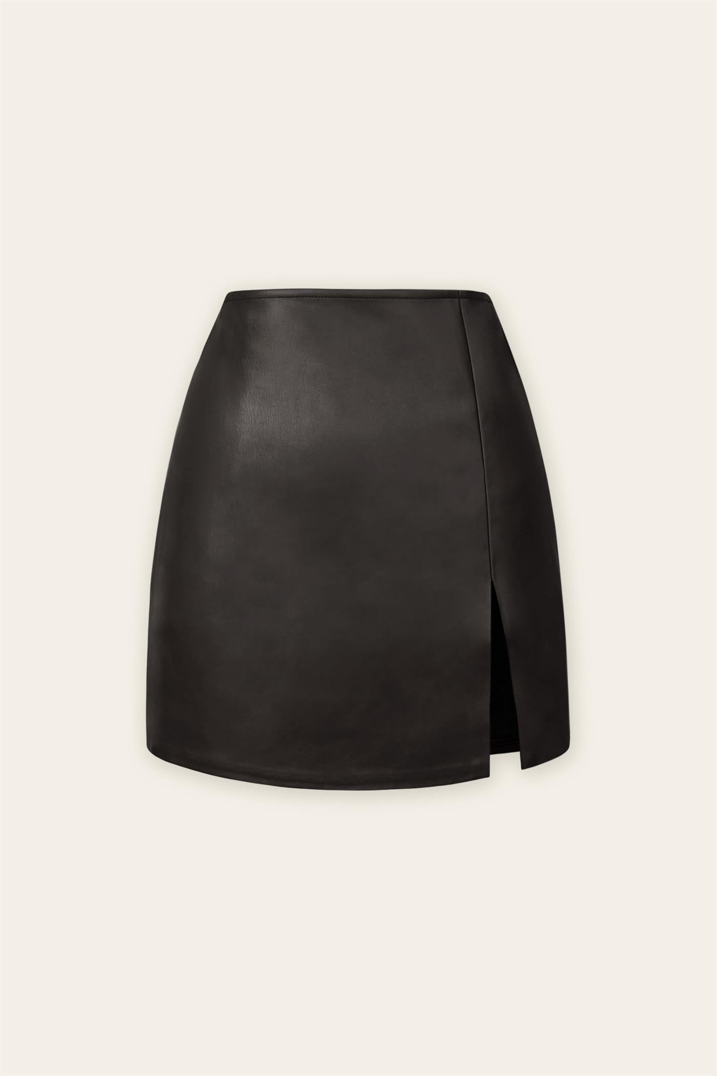 Faux Leather Slit Mini Skirt