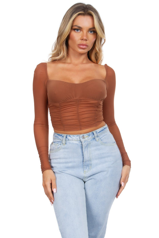 Mesh Long Sleeve Corset Top