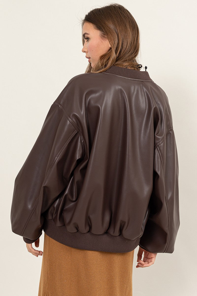 Faux Leather Oversize Bomber Jacket