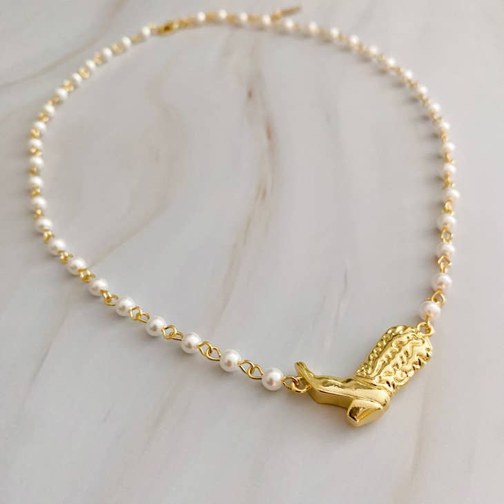 Cowgirl Boot Pearl Necklace