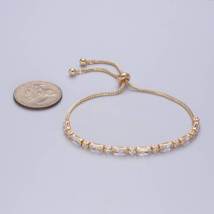 Gold Clear Baguette Adjustable Bracelet
