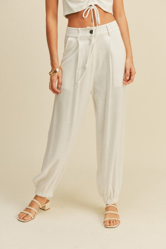 White Linen Cargo Pant