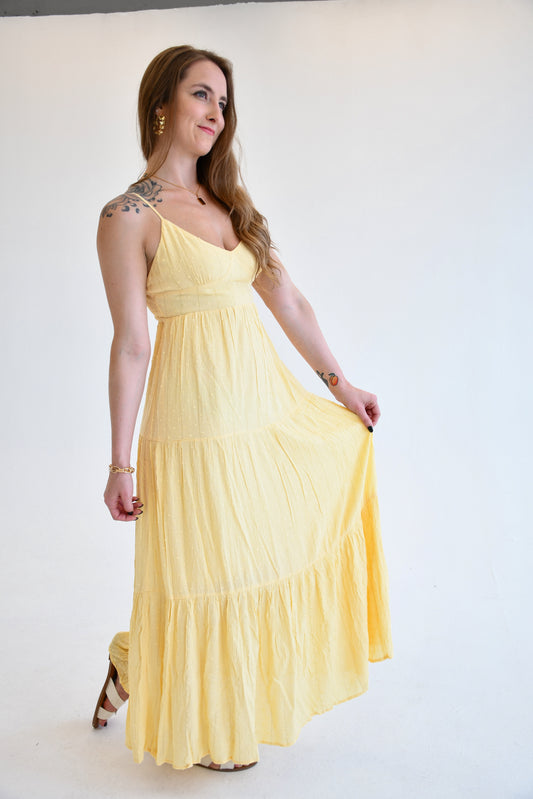 Swiss Dot Yellow Maxi Dress
