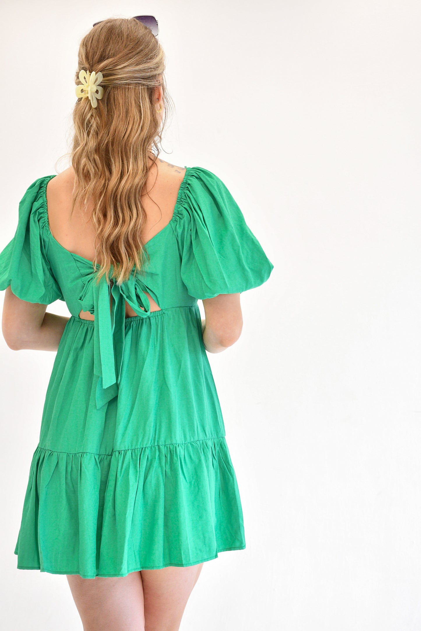 Puff Sleeve Kelly Green Dress