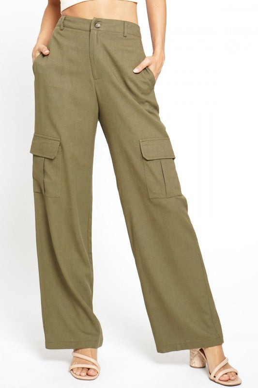 Cargo Linen Wide Leg Pants,Bottoms,Cargo, LINEN, Trousers, WIDE LEG- DEFIANT