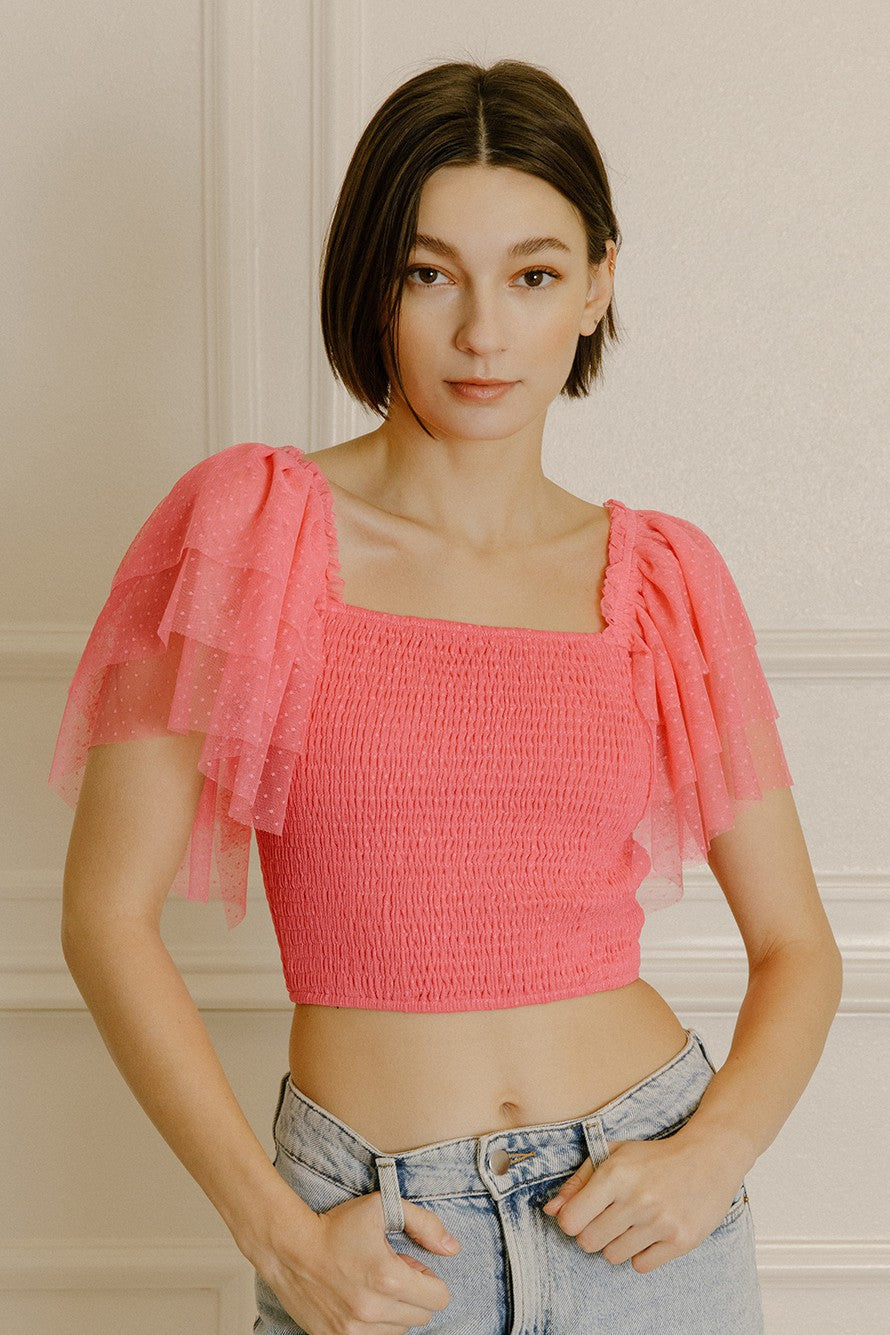 Hot Pink Swiss Dot Top,Tops,- DEFIANT