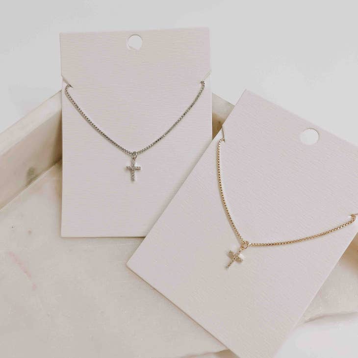 Mini Crystal Cross Necklace,Bottoms,GOLD JEWELRY- DEFIANT