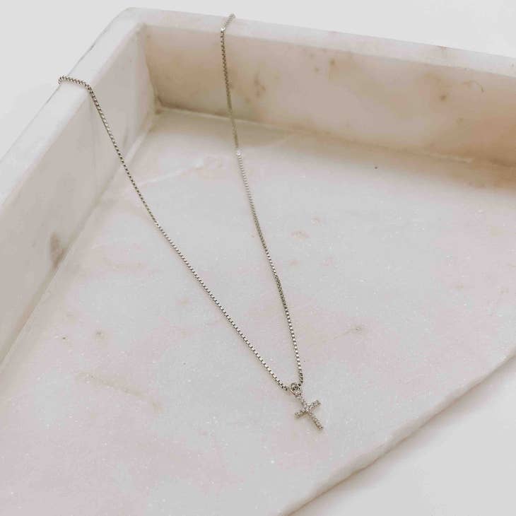 Mini Crystal Cross Necklace,Bottoms,GOLD JEWELRY- DEFIANT