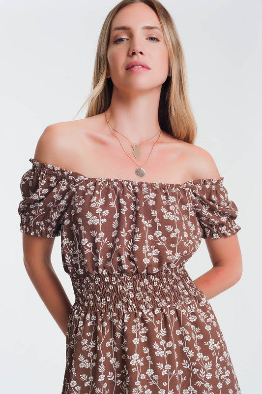 Brown Mini Floral Dress (Size Large),Dresses,FLORAL, MINI- DEFIANT