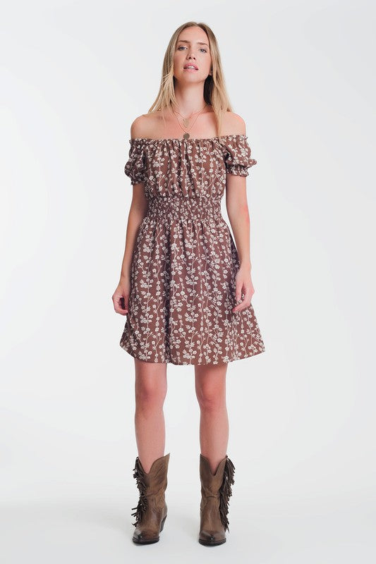 Brown Mini Floral Dress (Size Large),Dresses,FLORAL, MINI- DEFIANT