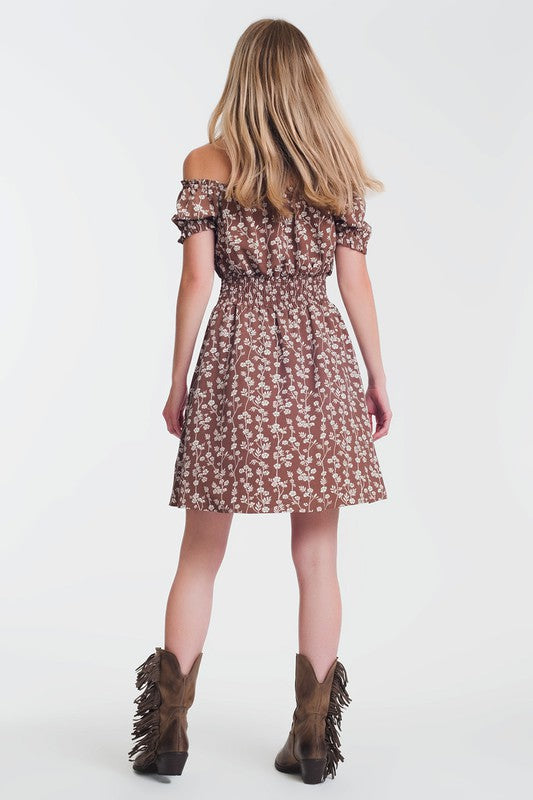 Brown Mini Floral Dress (Size Large),Dresses,FLORAL, MINI- DEFIANT