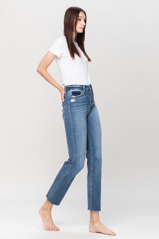 Straight Leg Stretch Denim,Bottoms,DENIM, HIGH WAISTED, STRAIGHT LEG- DEFIANT
