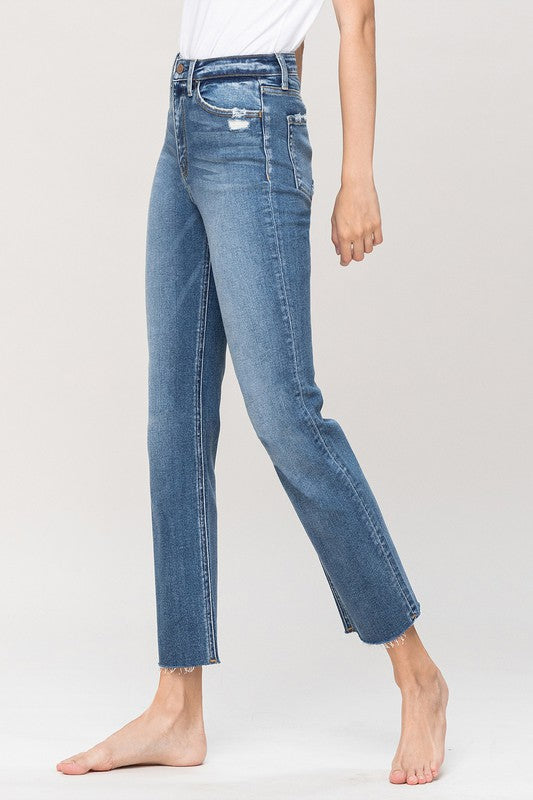 Straight Leg Stretch Denim,Bottoms,DENIM, HIGH WAISTED, STRAIGHT LEG- DEFIANT
