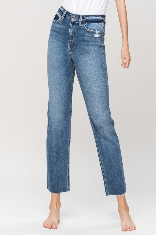 Straight Leg Stretch Denim,Bottoms,DENIM, HIGH WAISTED, STRAIGHT LEG- DEFIANT