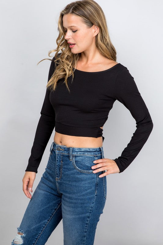 Rule Breaker Wrap Crop Top,Tops,BASIC, CROPPED, FITTED, LONG SLEEVE, OPEN BACK, RIBBED, TIE- DEFIANT