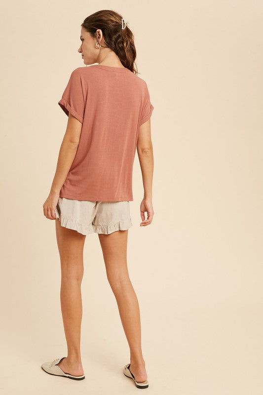 Henley Knit Top,Tops,BASIC, BASICS, Buttons, SHORT SLEEVE, SOLID- DEFIANT