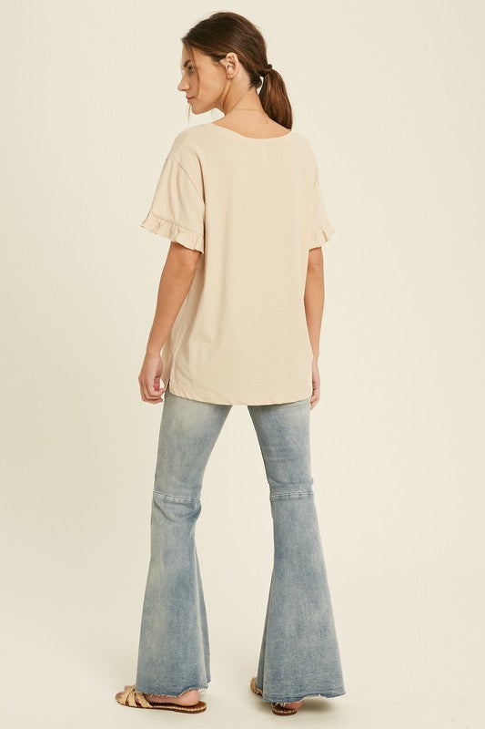 Mallerie Knit Top,Tops,BASIC, BASICS, KNIT, RUFFLE, SHORT SLEEVE, SOLID- DEFIANT