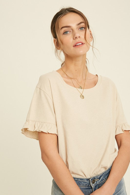 Mallerie Knit Top,Tops,BASIC, BASICS, KNIT, RUFFLE, SHORT SLEEVE, SOLID- DEFIANT