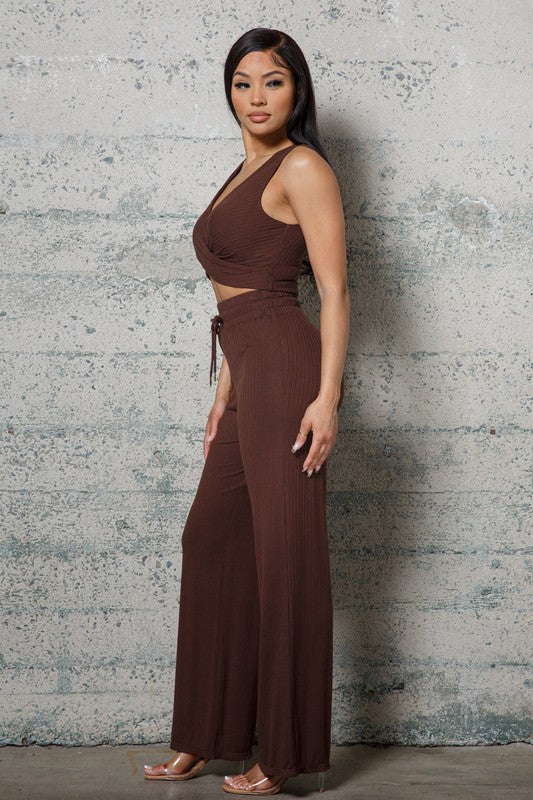 Two Piece Crop Top and Pants Set,SETS,2 PIECE SET, Casual Sets, LOUNGE, SETS- DEFIANT