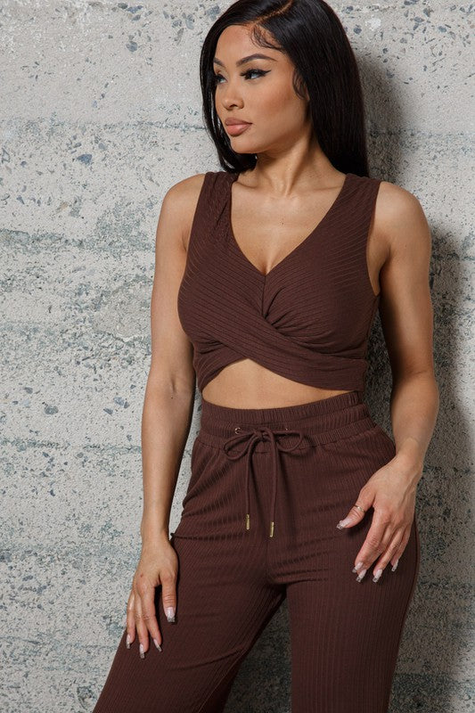 Two Piece Crop Top and Pants Set,SETS,2 PIECE SET, Casual Sets, LOUNGE, SETS- DEFIANT