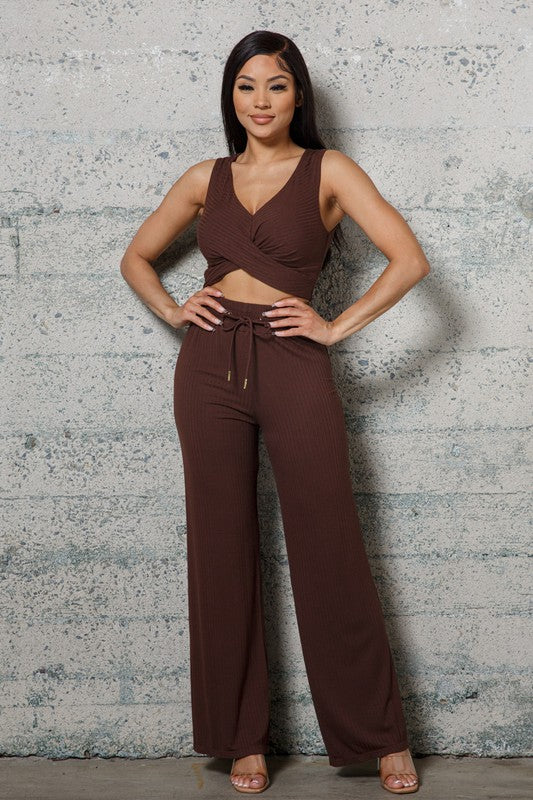 Two Piece Crop Top and Pants Set,SETS,2 PIECE SET, Casual Sets, LOUNGE, SETS- DEFIANT