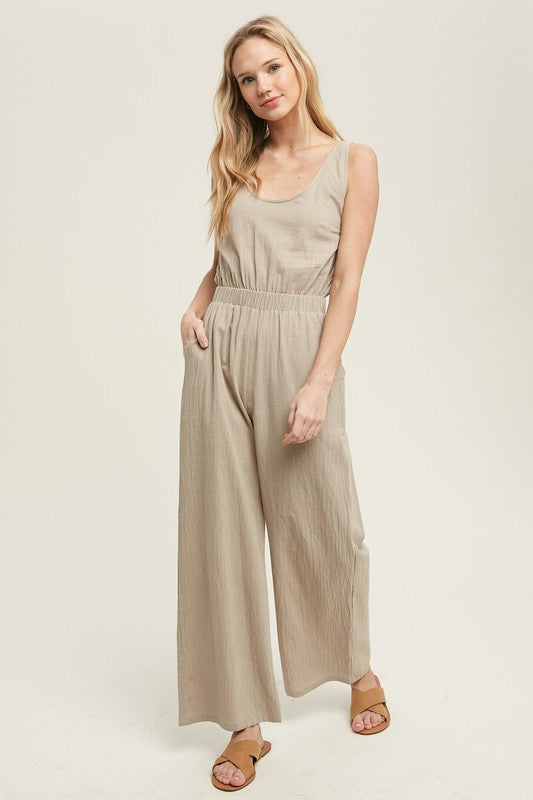 Taupe Woven Jumpsuit,Pants,ELASTIC, JUMPSUIT, LIGHTWEIGHT- DEFIANT