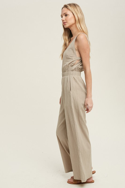 Taupe Woven Jumpsuit,Pants,ELASTIC, JUMPSUIT, LIGHTWEIGHT- DEFIANT