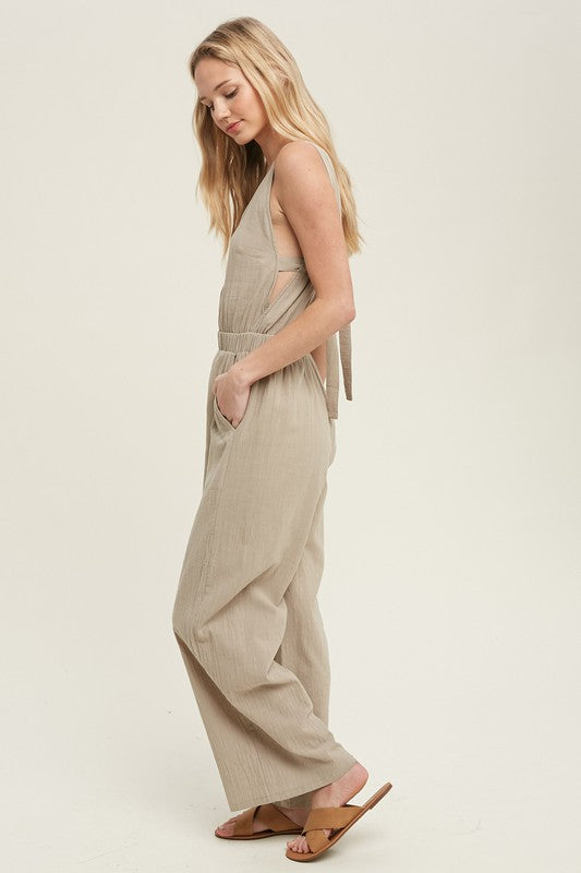 Taupe Woven Jumpsuit,Pants,ELASTIC, JUMPSUIT, LIGHTWEIGHT- DEFIANT