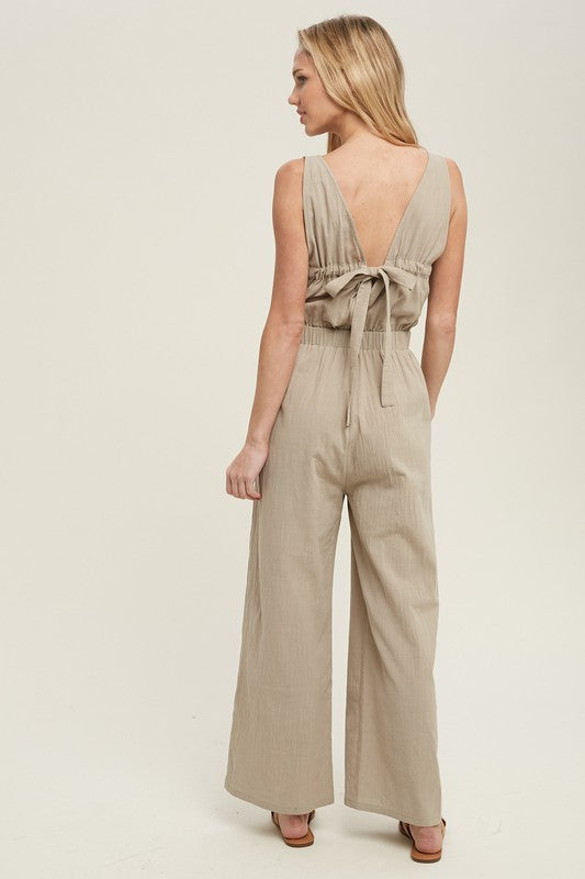 Taupe Woven Jumpsuit,Pants,ELASTIC, JUMPSUIT, LIGHTWEIGHT- DEFIANT