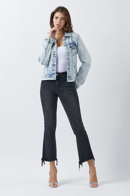 Mid Rise Ankle Flare - Black,Bottoms,BLACK DENIM, DENIM, DISTRESSED, FLARE, MID-RISE- DEFIANT
