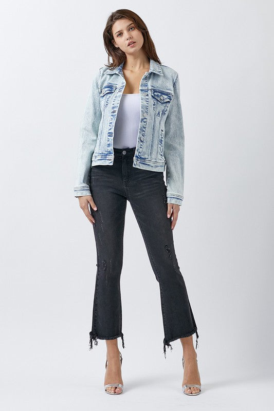 Mid Rise Ankle Flare - Black,Bottoms,BLACK DENIM, DENIM, DISTRESSED, FLARE, MID-RISE- DEFIANT