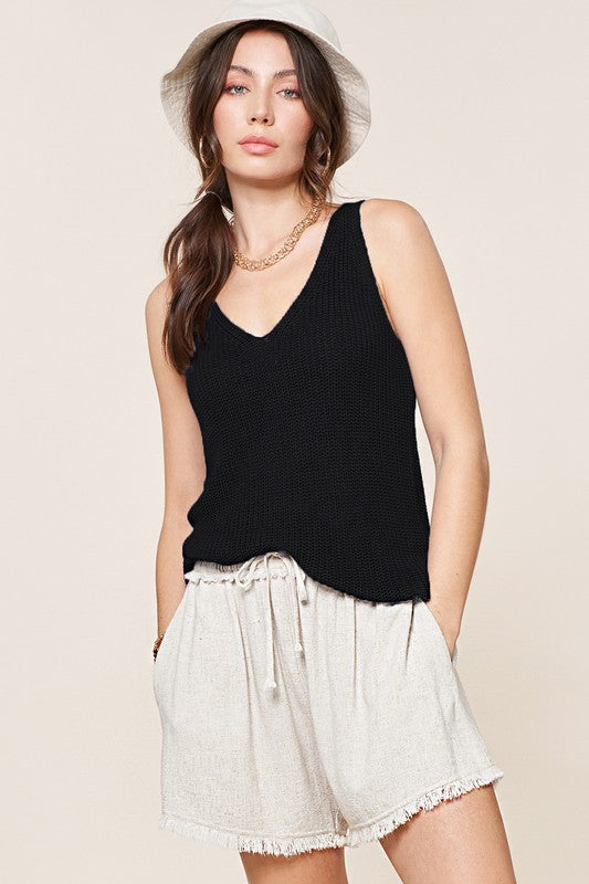 Sleveless Sweater Top,Tops,KNIT, SLEEVELESS, SWEATER, V-NECK- DEFIANT