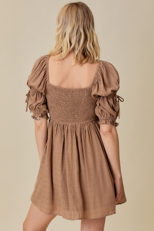 Neutral Brown Pocket Dress,Dresses,CASUAL DRESSES, SMOCKED- DEFIANT
