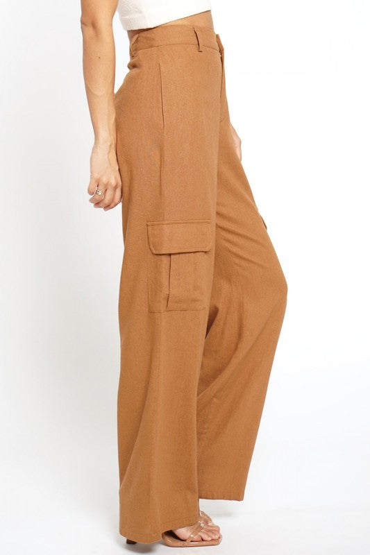 Cargo Linen Wide Leg Pants,Bottoms,Cargo, LINEN, Trousers, WIDE LEG- DEFIANT