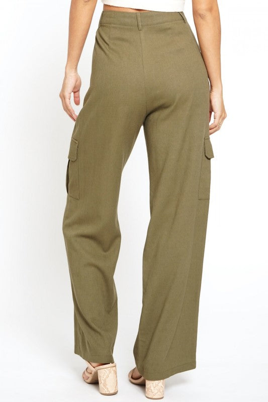 Cargo Linen Wide Leg Pants,Bottoms,Cargo, LINEN, Trousers, WIDE LEG- DEFIANT