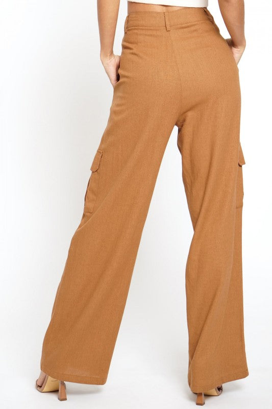 Cargo Linen Wide Leg Pants,Bottoms,Cargo, LINEN, Trousers, WIDE LEG- DEFIANT