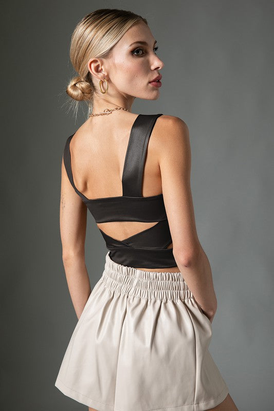 Square Neck Sheen Top,Tops,CROP TOPS, CROPPED, CUTOUT, FITTED, SHEEN- DEFIANT