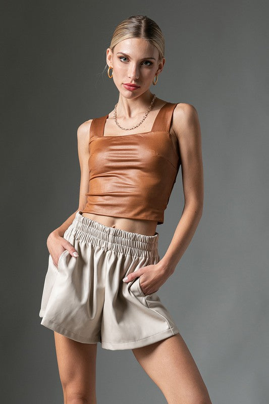 Square Neck Sheen Top,Tops,CROP TOPS, CROPPED, CUTOUT, FITTED, SHEEN- DEFIANT