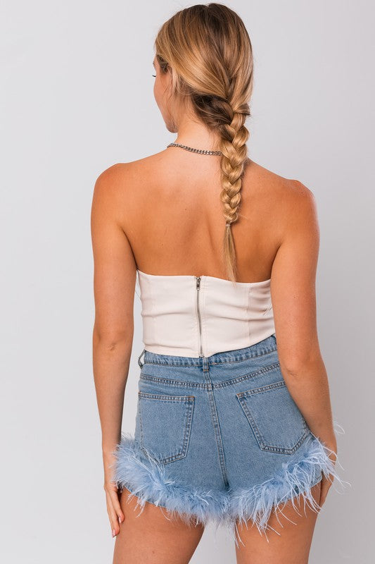 Feather Corset Top,Tops,Feathers, Tube Top- DEFIANT