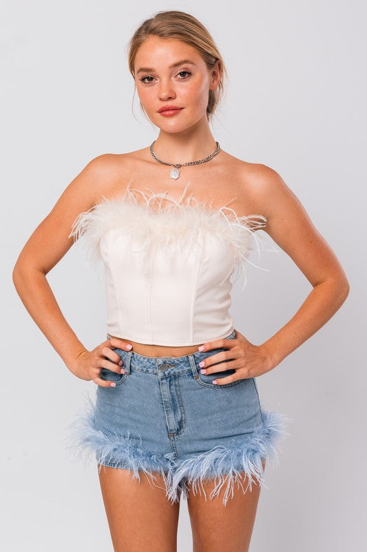 Feather Corset Top,Tops,Feathers, Tube Top- DEFIANT