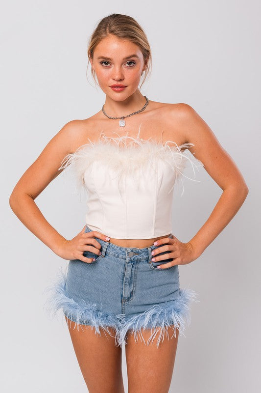 Feather Corset Top,Tops,Feathers, Tube Top- DEFIANT