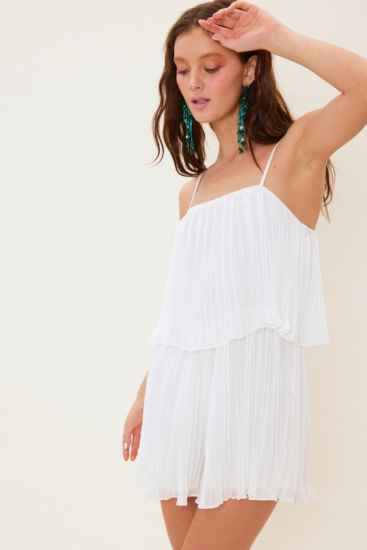 Pleated White Tiered Romper,Jumpsuits & Rompers,Romper- DEFIANT