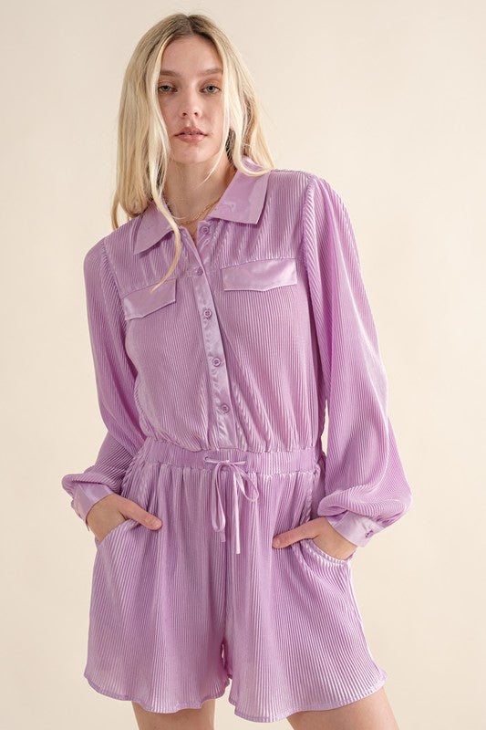 Lavender Pleated Romper,Jumpsuits & Rompers,Jumpsuit & Rompers, Pleated, Romper- DEFIANT