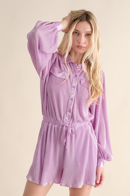 Lavender Pleated Romper,Jumpsuits & Rompers,Jumpsuit & Rompers, Pleated, Romper- DEFIANT