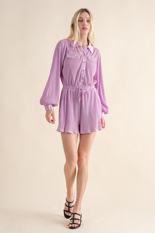 Lavender Pleated Romper,Jumpsuits & Rompers,Jumpsuit & Rompers, Pleated, Romper- DEFIANT