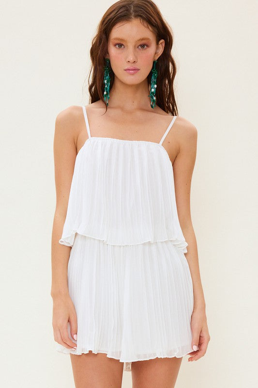 Pleated White Tiered Romper,Jumpsuits & Rompers,Romper- DEFIANT