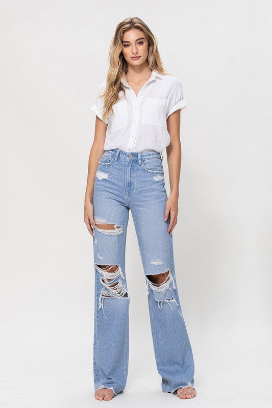 90's Flare Distressed Denim,Bottoms,DENIM, DISTRESSED, FLARE- DEFIANT